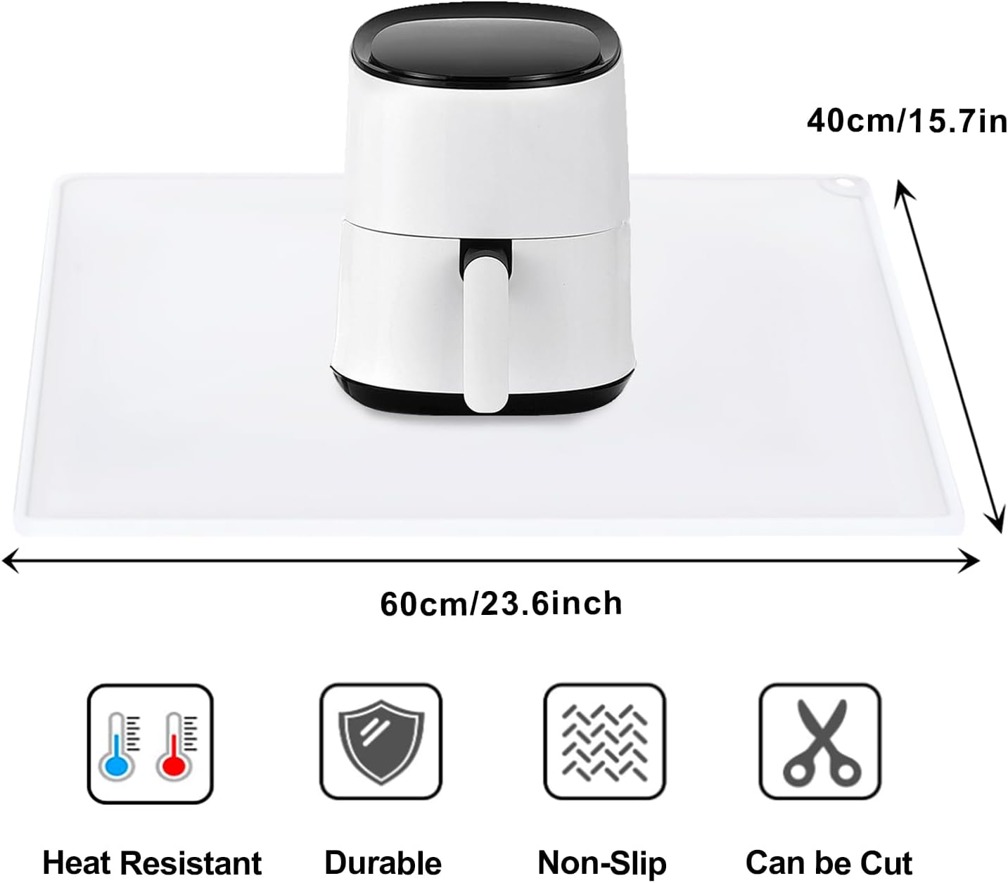 Standard Silicone Mat,Black Baking Mat-Food Grade Kids Dinner Table Placemat Non Slip Counter Mat with Raised Edges Heat Resistant Mat for Air Fryer Nonstick Pastry Dough Mat(1 Pack 23.6'' x 15.7'')