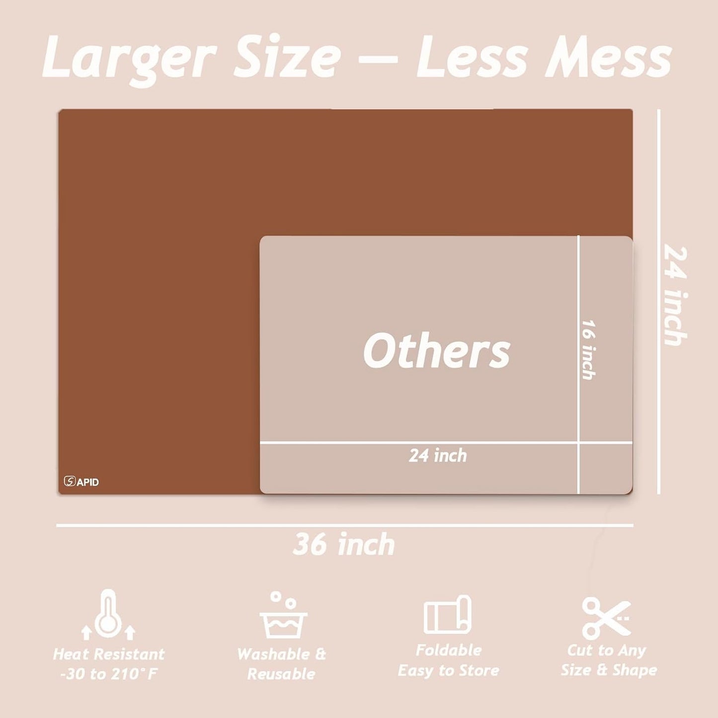 Extra Large Silicone Mat 36" x 24" Place Mats, Heat Resistant Mat for Kitchen Countertop Protector, Thick Placemats Washable Silicone Mats for Kitchen Counter Mat Dining Table Mat, Grey, Sapid