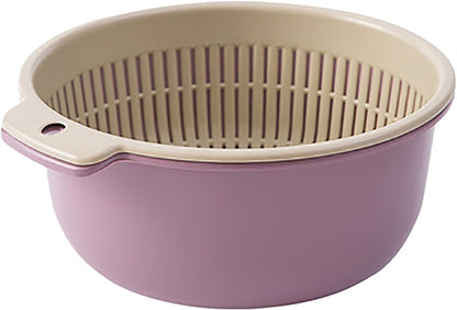 Fruits Vegetables Washing Basket,Round Plastic Double Layer Kitchen Strainer Colander Bowl Set Pasta Noodles Washing Basket for Fruit Vegetable Wash ()