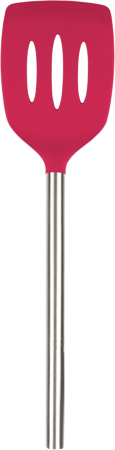 Tovolo Slotted Silicone Spatula Turner Slotted Stainless Steel Handle 10" Blue Slate Heat Resistant Non Toxic BPA Free Kitchen Utensil, Silicone Egg Pancake Flipper Metal Handle Turner for Cooking