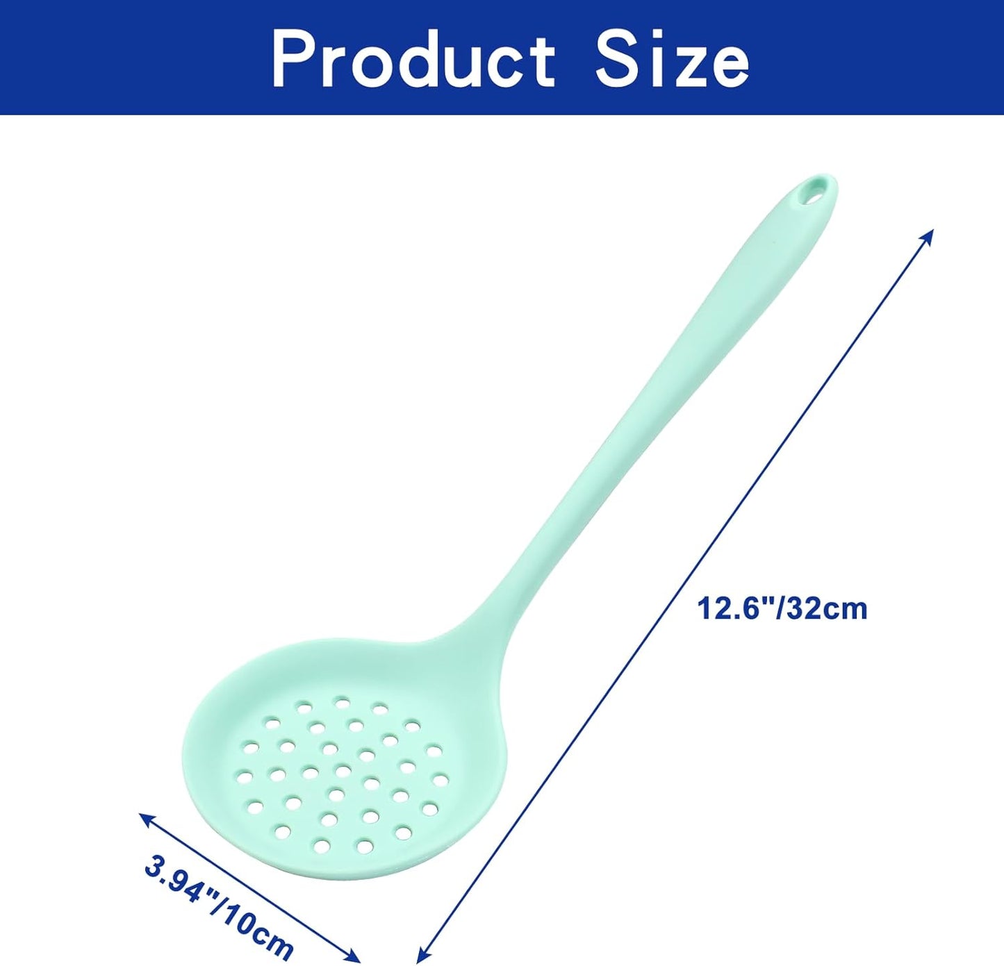 BokWin 1 Pcs Round Slotted Spoon Heat Resistant Silicone Strainer Spoon Non Stick Skimmer Spoon for Cooking Vegetable(Grey)