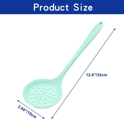 BokWin 1 Pcs Round Slotted Spoon Heat Resistant Silicone Strainer Spoon Non Stick Skimmer Spoon for Cooking Vegetable(Grey)