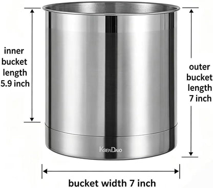 KSENDALO Stainless Steel Utensil Holder 7x7inch Large Utensil Holder for Countertop, Round Utensil Caddy for Spoons, Silverware, and Spatulas for Kitchen, Silver