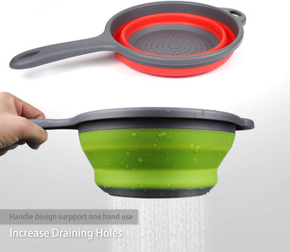 Kitchen Foldable Silicone Strainer Colanders, Collapsible Colanders with Handles, Space-Saver Folding Strainer Colander for Draining Pasta, Vegetable (Blue)