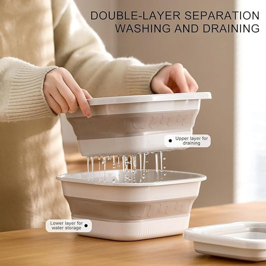 2pcs Folding Colander Bowls Strainers for Kitchen, Double Layer Drain Basket and Fruits Bowl, Multipurpose Food Prep Container for Pasta, Spaghetti, Vegetables, & Fruit Draining (Milky white)