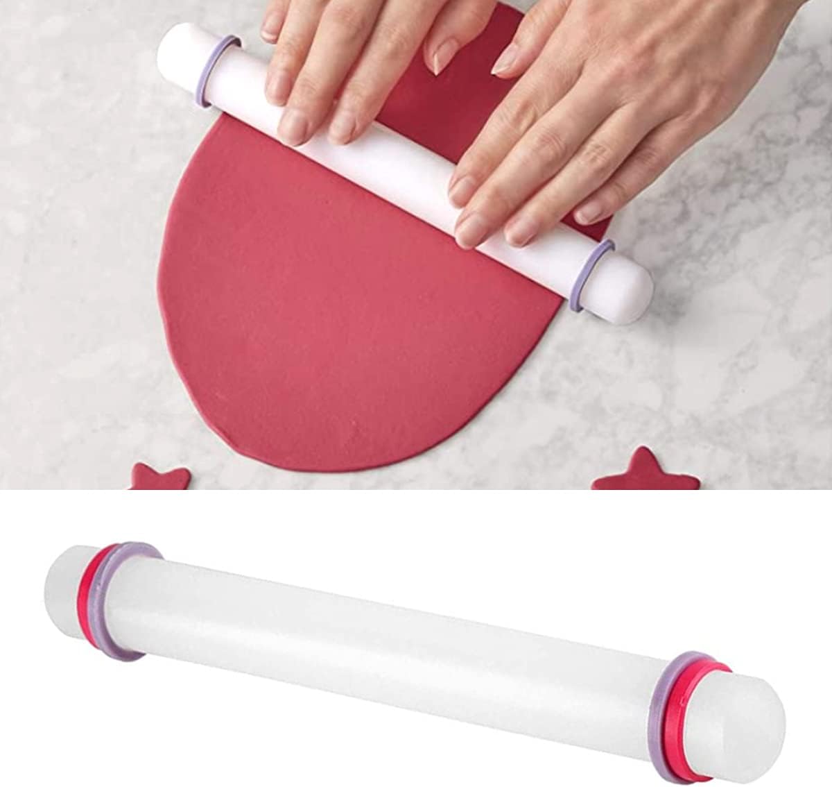 2 Pcs Adjustable Rolling Pin with Removable Rings Non Stick Fondant 9 Inch Rolling Pin for Dumpling Dough Roller Baking Dough Pizza Pie Pastries Pasta Cookies