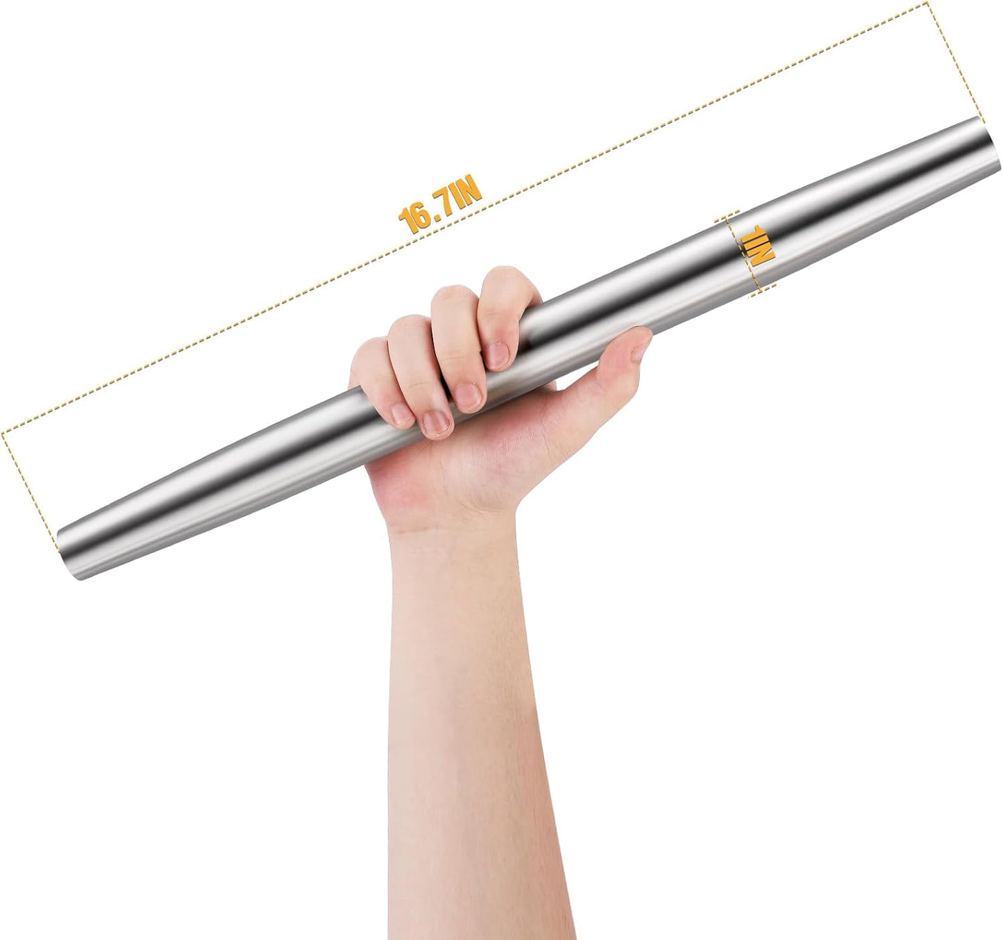 Smooth Stainless Steel Rolling Pin for Baking Fondant, Pizza, Pie, Pastry, Pasta, Dough, Cookies (12.8in)