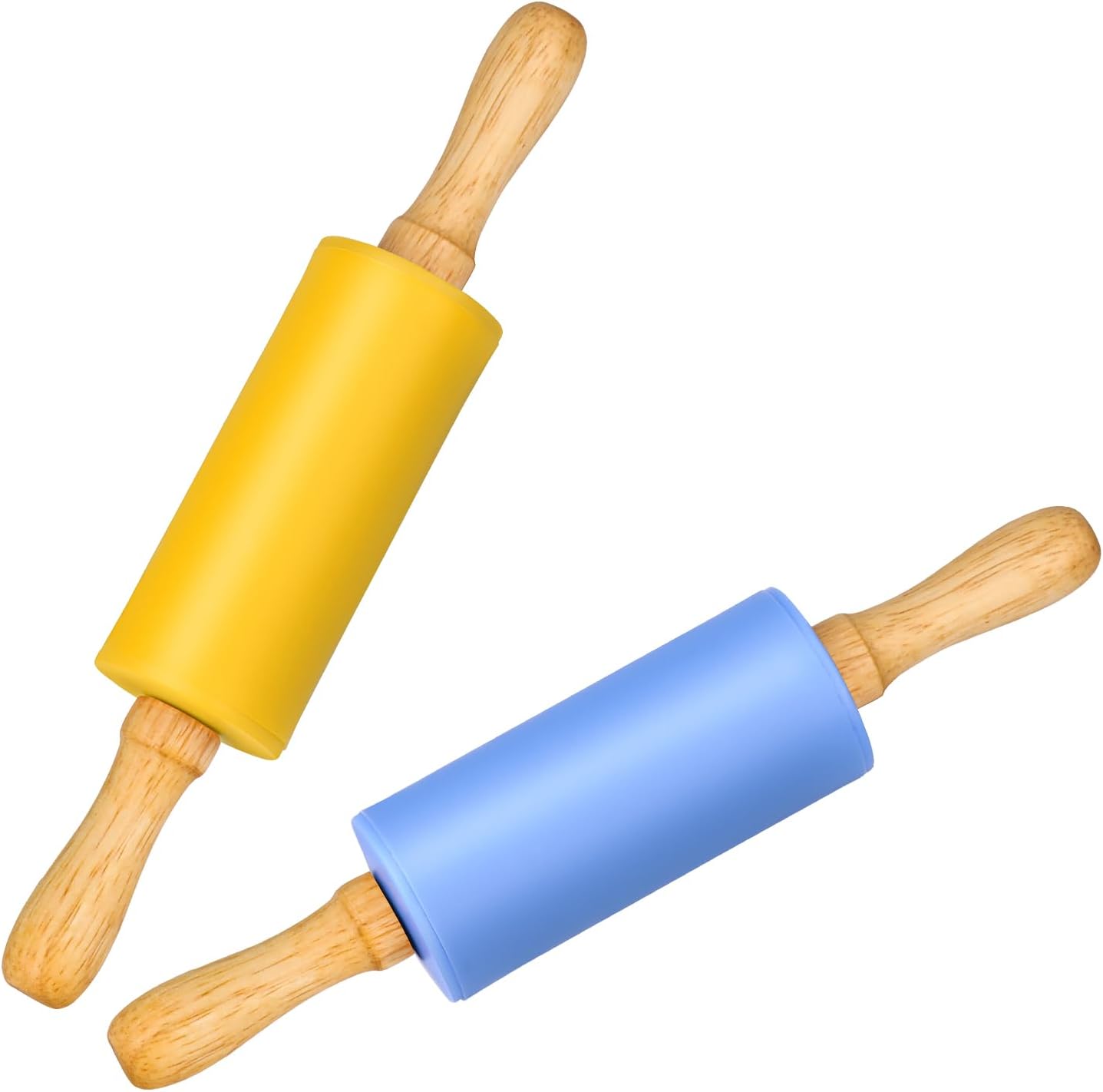 Mini Silicone Rolling Pin for Kids, Non-stick Surface Wood Handle, 9 Inch 1 Pack Blue