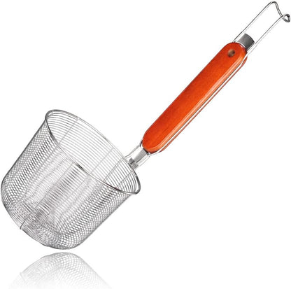TENTA KITCHEN Premium 18/8 Stainless Steel Mesh Spider Spaghetti Dumpling Noodle Strainer -Mouth diameter 3.8 inch Basket and 8.1inch Handle