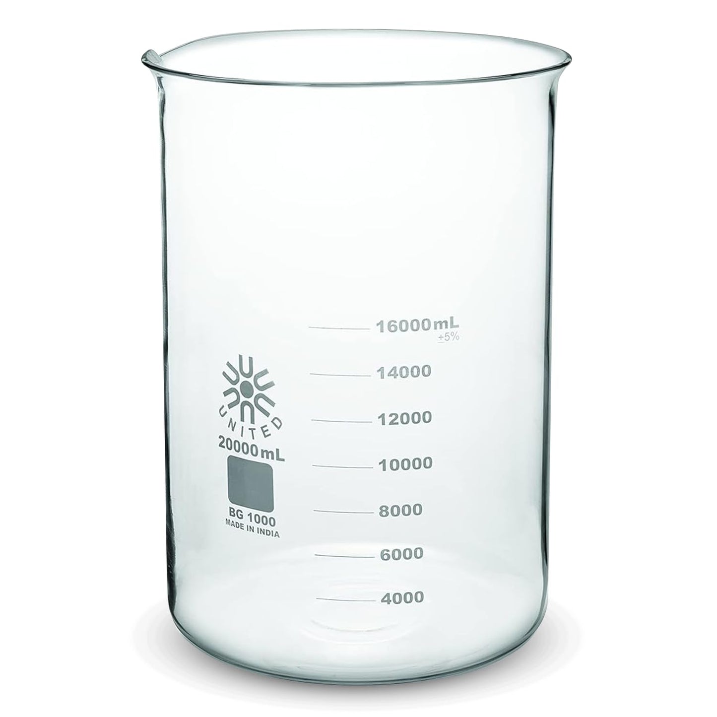 United Scientific™ Chemistry Glassware Measuring Beaker, 1000mL Low Form Griffin, 3.3 Borosilicate Laboratory Glassware, Double Scale Graduated, Autoclavable, ASTM-E960 Compliant, 1 Each