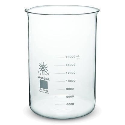 United Scientific™ Chemistry Glassware Measuring Beaker, 1000mL Low Form Griffin, 3.3 Borosilicate Laboratory Glassware, Double Scale Graduated, Autoclavable, ASTM-E960 Compliant, 1 Each