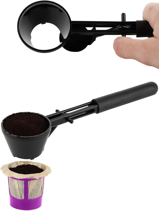 Coffee Scoop Funnel for K-Cups Reusable, Coffee Spoon Accessories for Keurig Brewers & Other Refillable Capsules, Dark Black