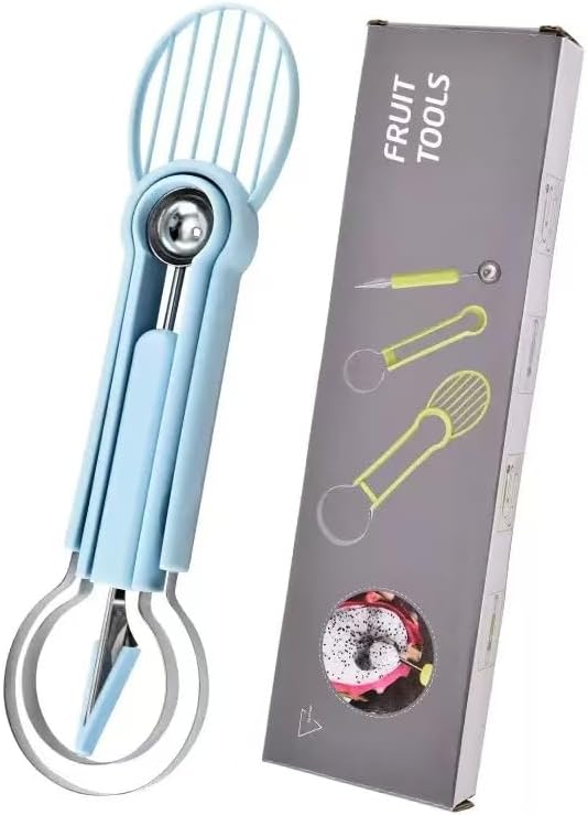 4 in 1 Melon Baller Set with Watermelon Slicer, Ice Cream Scoop & Knife, Stainless Steel, Blue