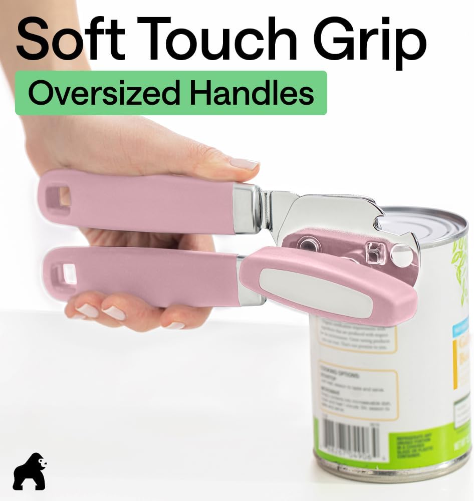 GORILLA GRIP Heavy Duty Stainless Steel Smooth Edge Manual Can Opener and Bottle Openers, US Designed, Soft Comfortable Handle, Oversized Handheld Turn Knob, Multifunctional Kitchen Tool, Black