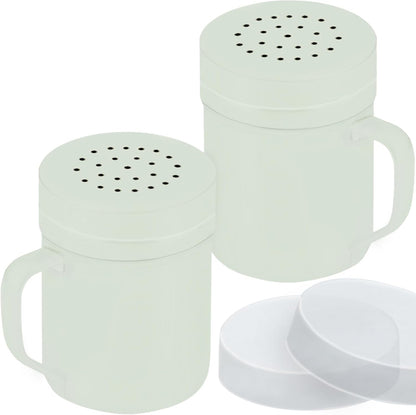 CUSINIUM Metal Salt Pepper Dredge Shakers - With Handle - Seasonings Spice Shakers With Holes and Lids - 10 Ounce, 2pcs | Style: Medium
