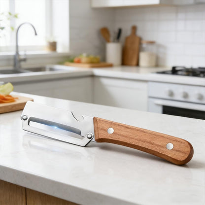 Premium Vegetable Peeler with Wooden Handle and Bottle Opener: 2-in-1 Stainless Steel Kitchen Tool for Fruit Apple Potato Pumpkin Papaya (2 PCS)