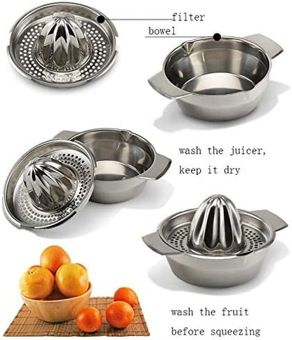 Stainless Steel Lemon Squeezer,Juicer with Bowl Container for Oranges Lemons Fruit Home Made Juice in Kitchen