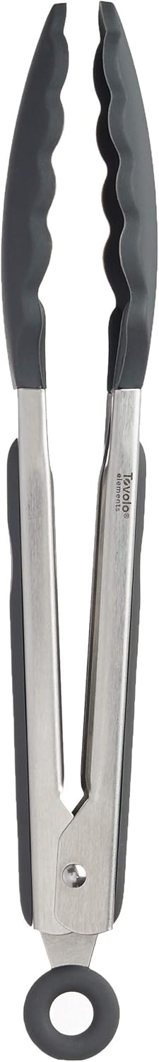Tovolo Stainless Steel Tongs with Silicone Tip Set 9" 12" with Easy Lock Mechanism for Grilling Air Fryer Cooking Serving Salad, Heat Resistant Silicone Tipped Kitchen Tongs Sangria Red Black