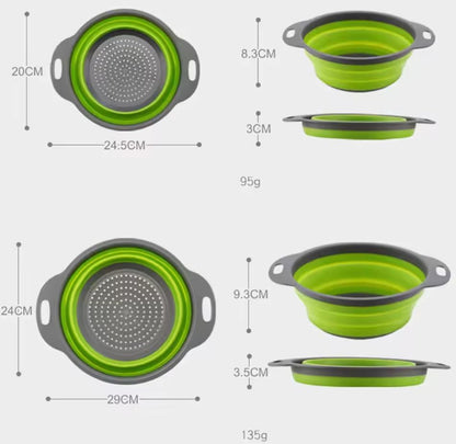 Collapsible Colander Set of 2 Round - Silicone Kitchen Strainer Set