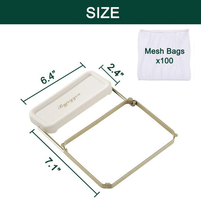 Foldable kitchen sink filter basket | 100 disposable mesh bags | Food waste disposal gadget (white)