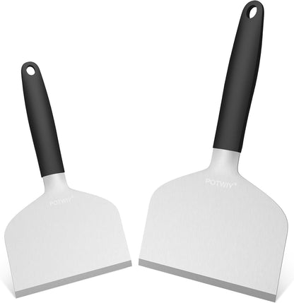 Heavy Duty Griddle Scraper, 5.3" Wide, Sharp Stainless Steel Scraper with Full Tang Silicone Handle, Great BBQ Cleaning Tool for Flat Top Grill & Griddle Cleaning Accessories (1 Pack, Large)