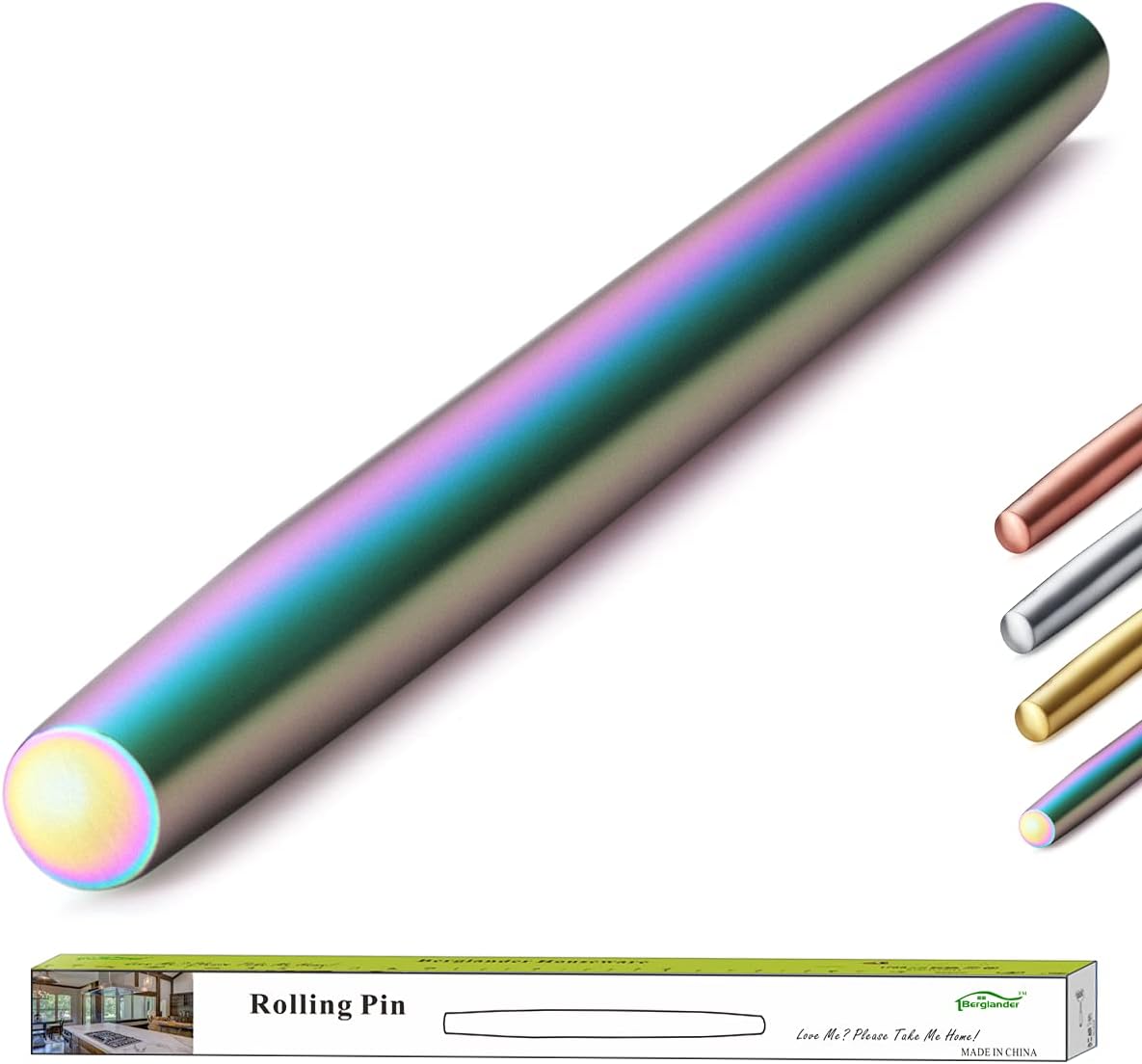 Stainless Steel Rolling Pin, Matte Finish 16.7 Inches, Berglander Rolling Pin For Baking Pizza Dough, Pie, Cookie, Essential Kitchen Utensil Gift Ideas For Bakers.
