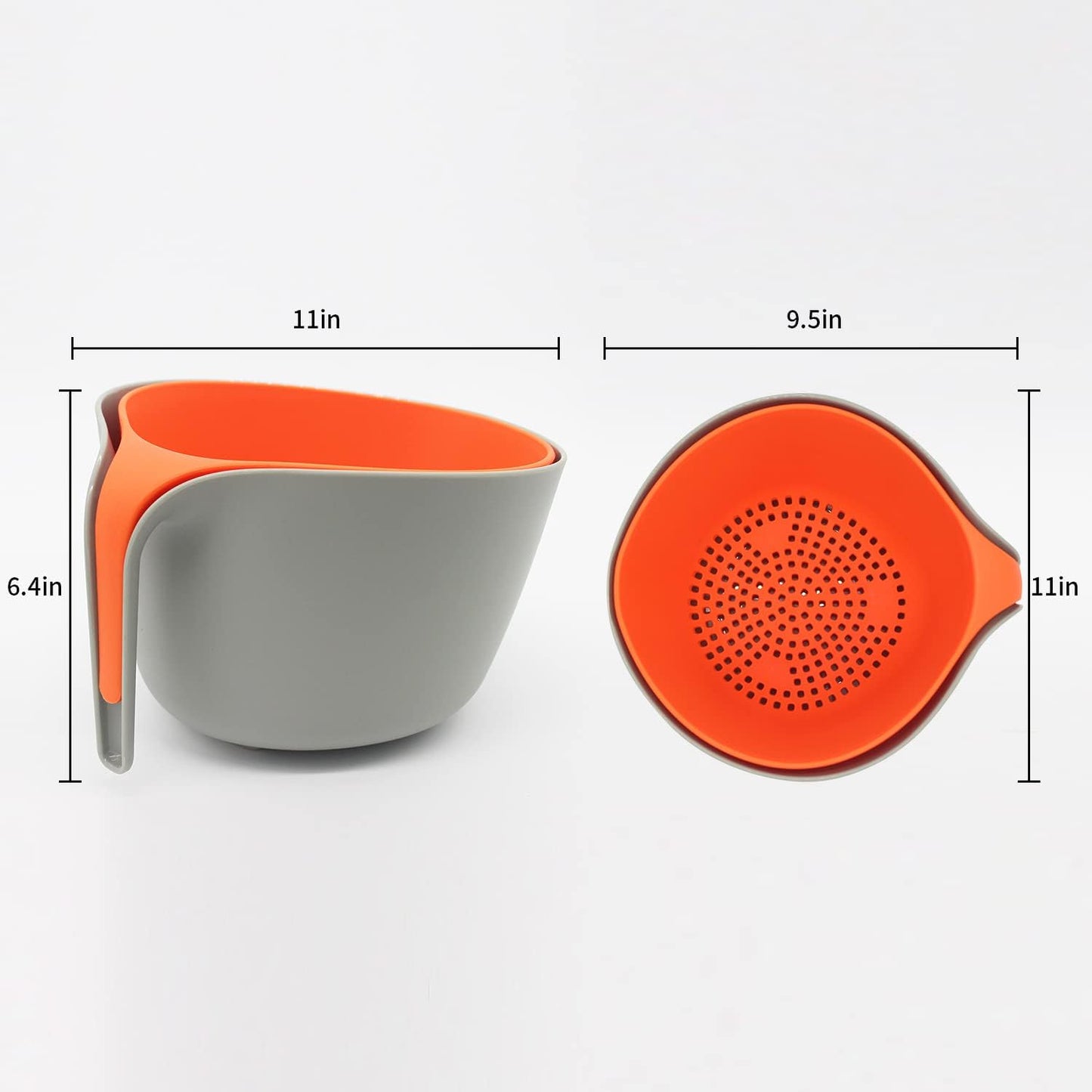 2 in 1 Colander with Long Handle Strainer and Mixing Bowl, Fruit Vegetable Washing Basket, Double Layered Strainer, Non-slip Bottom, Stackable, Dishwasher Safe, Soaking Draining and Straining
