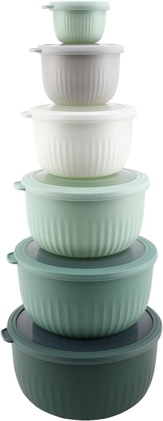 COOK WITH COLOR Prep Bowls with Lids- Wide and Deep Nesting Plastic Small Mixing Bowl Set with Lids, 8 Piece Set - Wide Bowls, Blue