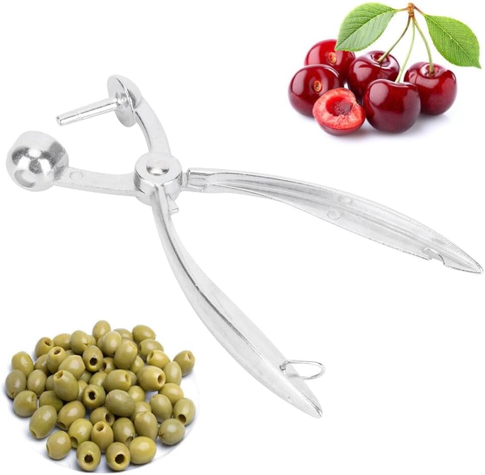 Aluminum Alloy Cherry Pitter Tool - One-Press Core Removal Tool for Olives and Dates, Heavy Duty Pit Picker Tool with Ergonomic Grip