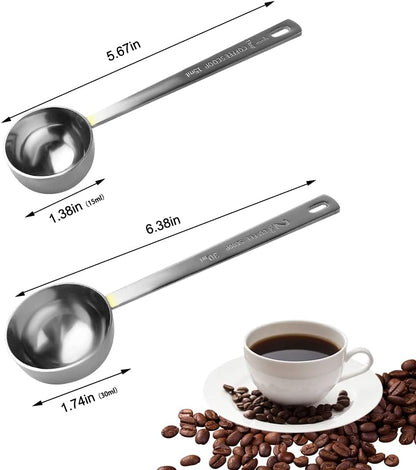 Coffee Scoop, Gold Stainless Steel Coffee Spoons Set, 1 tablespoon (15ml) and 1 tablespoons (30ml) Spoon, Gold Tablespoon Measure Spoon for Coffee, Milk Powder, Fruit Powder, 2 Pack(Long Handle)