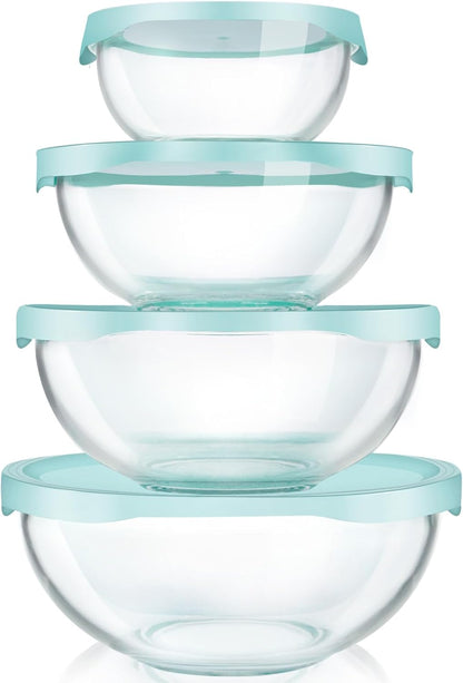 Luvan Glass Mixing Bowls with Lids Set(4.5QT, 2.7QT, 1.1QT)-Large Glass Mixing Bowls, Clear Salad Bowl for Baking, Cooking, Serving, Food Prep, 3PC Nesting Bowls for Kitchen Storage & Dishwasher Safe