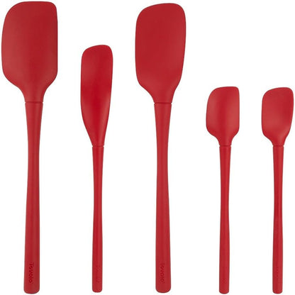 Tovolo Stainless Steel Handled Silicone Spatula Set of 5 White, Dishwasher Safe Kitchen Spatula Set for Cooking Baking, Non Toxic BPA Free Silicone Spatula set with Metal Steel Handle