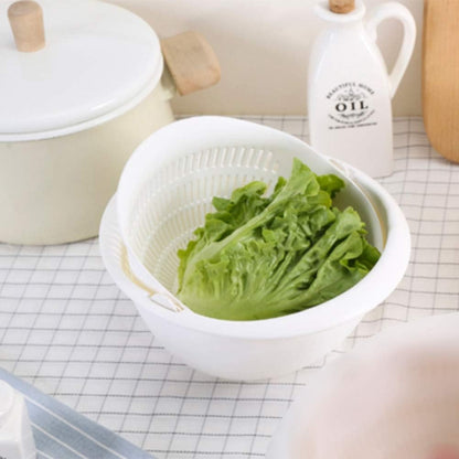 Colander Strainers for Kitchen, Fruit Cleaner Double Layer Drain Basket Fruit Vegetable Washing Bowl, Fruit Cleaning Bowl(white)