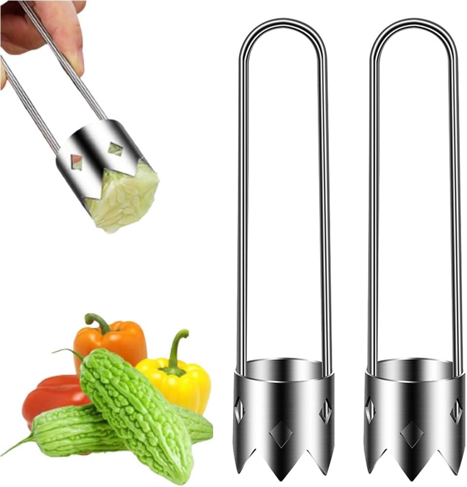 Red Bell Pepper Corer, Apple and Pineapple Corer, Kitchen Gadgets 2025 New Stainless Steel Corers Remover Tool for Fruit and Vegetable (SilverT)