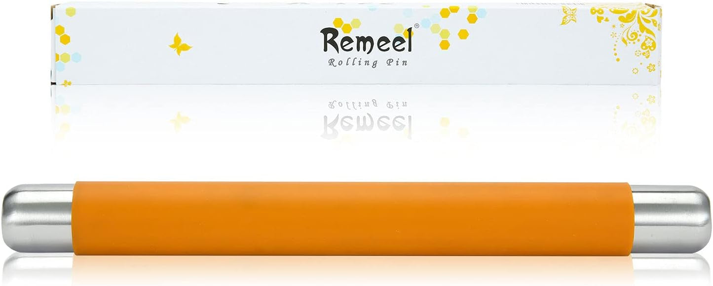 Rolling Pin Dough Roller for Baking with Thickened Non Stick Silicone Metal Handle Rolling Pin Stainless steel Fondant Roller Pin Cookie Pastry Kitchen Accessories 13.8 X 1.5 Inches