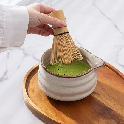 5pcs Premium Matcha Set,Ceramic Bowl with Spout and Bamboo Whisk set, Ceremonical Matcha Kit for breakfast/latte,Tea Starter Making Kit,Unique Matcha Gift set (pink love)