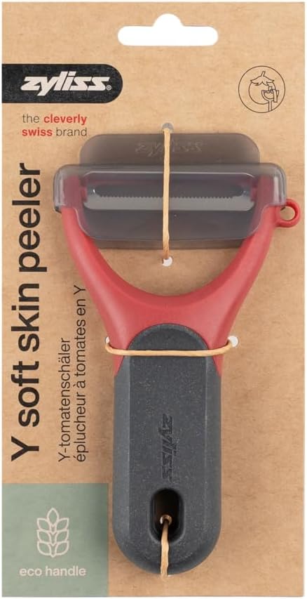 Zyliss Swivel Peeler – Ultra-Sharp Stainless Steel Blade for Potatoes, Carrots & Soft Fruits – Ergonomic Wheatstraw Grip – Built-in Eye Cutter & Safety Cover – Dishwasher Safe – Vegetable Peeler
