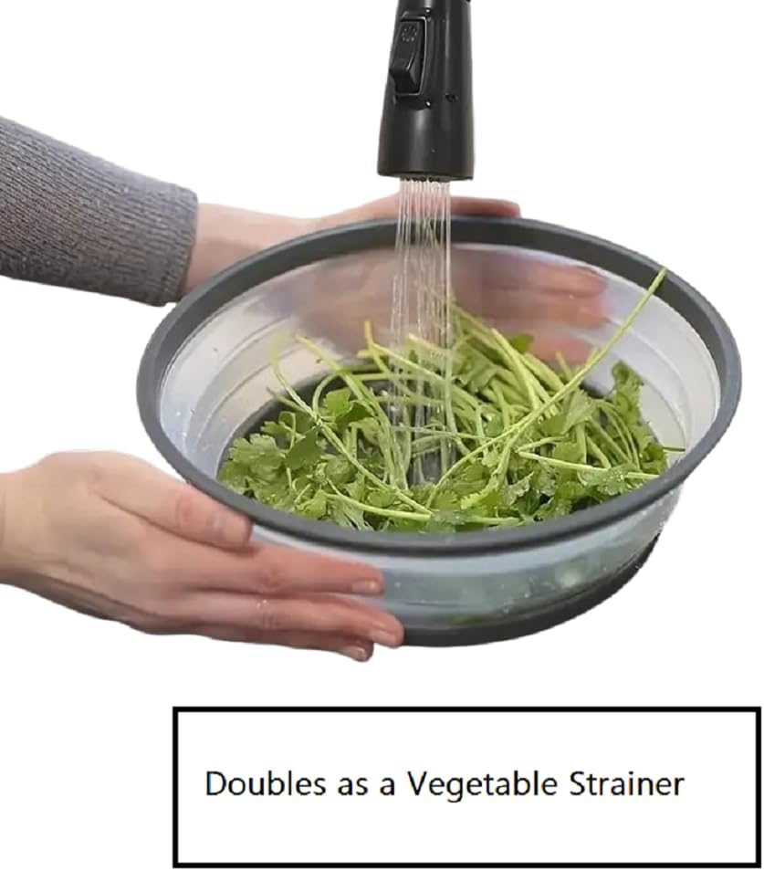 Dependable Industries' 2-in-1 Collapsible Microwave Splatter Guard Cover & Vegetable Washing Colander: The Ultimate Space-Saving Kitchen Essential (Gray)