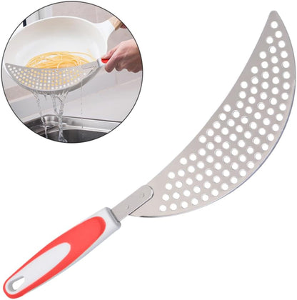 LABRIMP 14.57 Inch Stainless Steel Pot Strainer with Handle Pan Drainer Clip-on Kitchen Pasta Draining Tool for Safe Water Separation and Food Straining