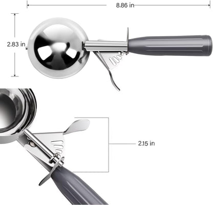 QUAL COOK Heavy Duty Stainless Steel Ice Cream Scoop 4 oz, Cookie Scoop with Trigger, Baking Scoop for Bakeries,Restaurants & Dessert Shops, #8, Grey