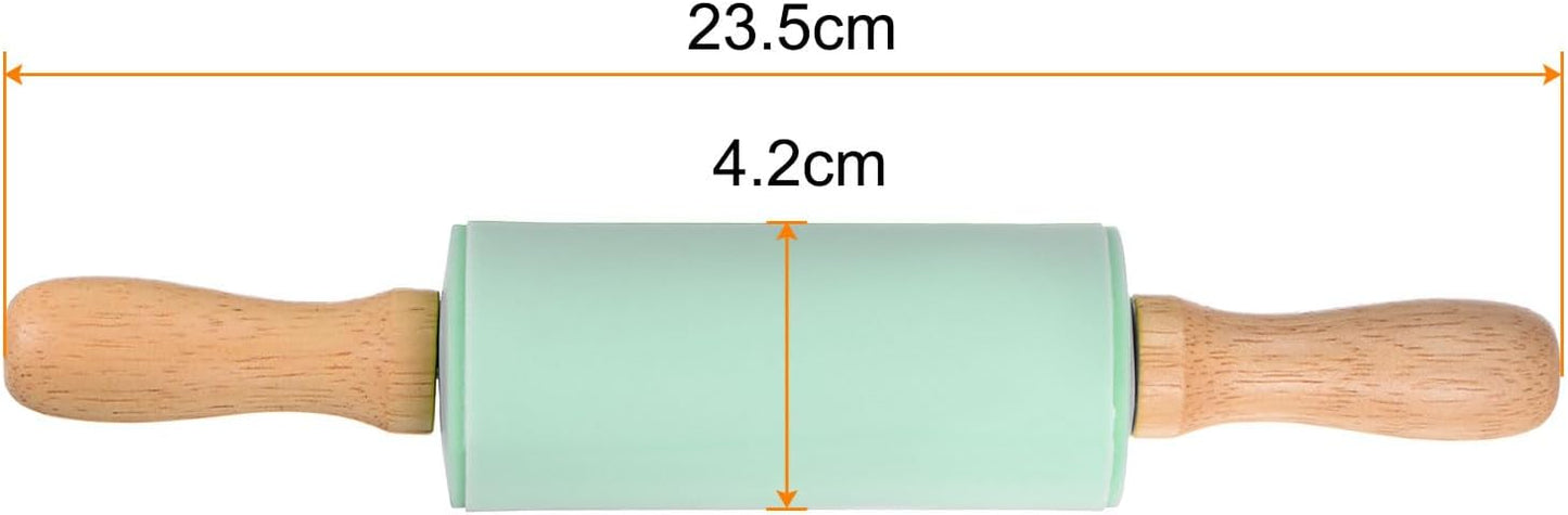 HARFINGTON Silicone Rolling Pins for Baking 12.2 Inch Non-Stick Silicone Surface Wooden Handle Rolling Pin Small Roller Playdough Rolling Pins for Fondant Kitchen Dough Pizza, Green