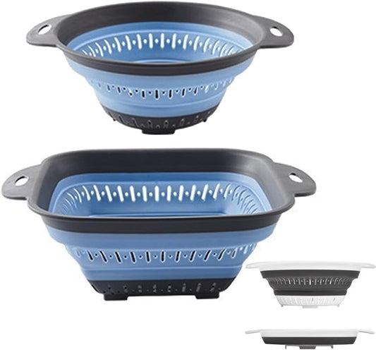 Collapsible Colander and Strainer,Silicone Strainer Colanders & Food Strainers,for Vegetable and Fruit, Kitchen Essentials (2, Blue, 1.3L+2.5L)