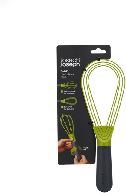 Joseph Joseph Twist Whisk 2-In-1 Collapsible Balloon and Flat Whisk Silicone Coated Steel Wire, Sky Blue