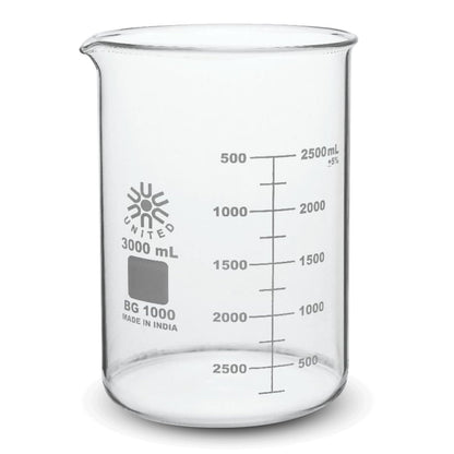 United Scientific™ Chemistry Glassware Measuring Beaker, 1000mL Low Form Griffin, 3.3 Borosilicate Laboratory Glassware, Double Scale Graduated, Autoclavable, ASTM-E960 Compliant, 1 Each