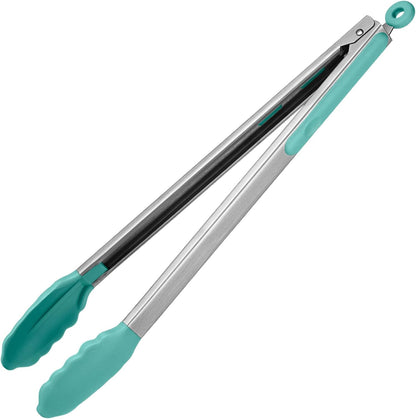 600ºF Heat Resistant Kitchen Tongs: U-Taste 9 inch Silicone Cooking Tong with Firm Sealed Non Stick Rubber Tips & Silicon Coated 18/8 Stainless Steel Handle & Smooth Locking for Serving Salad (Black)
