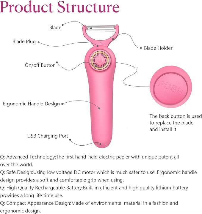 2-in-1 Electric Peeler | Auto Blade for Fruits/Vegetables | 2 Interchangeable Blades | 2*AAA | Kitchen, Travel, Camping
