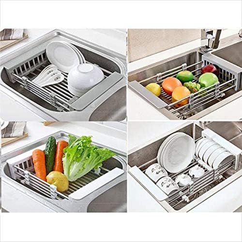 CARNAVAL Stainless Steel Kitchen Drying Rack, Retractable Drain Basket with Adjustable Armrest, Over The Sink Dish Drying Rack