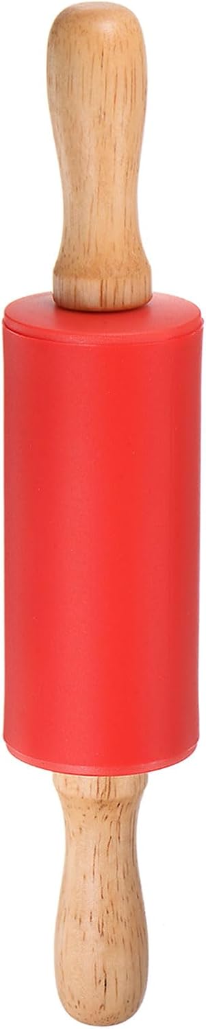 HARFINGTON Silicone Rolling Pins for Baking 12.2 Inch Non-Stick Silicone Surface Wooden Handle Rolling Pin Small Roller Playdough Rolling Pins for Fondant Kitchen Dough Pizza, Green