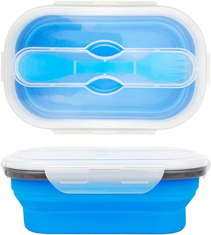 Collapsible Bowl Silicone Collapsible Container Food Storage Containers Collapsible Camping Bowl for Travel Camping Hiking with Airtight Plastic Lids and 2Pack Silicone Dish Sponges- Blue, 1200ml