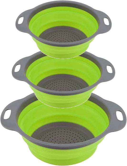 Collapsible Colander Set of 3 Square Silicone Kitchen Strainer Set 1 pcs 9.6 Quart, 1 pcs 6 Quart,1 pcs 4 Quart Perfect for Draining Pasta, Vegetable and fruit for Kitchen and Travel Use